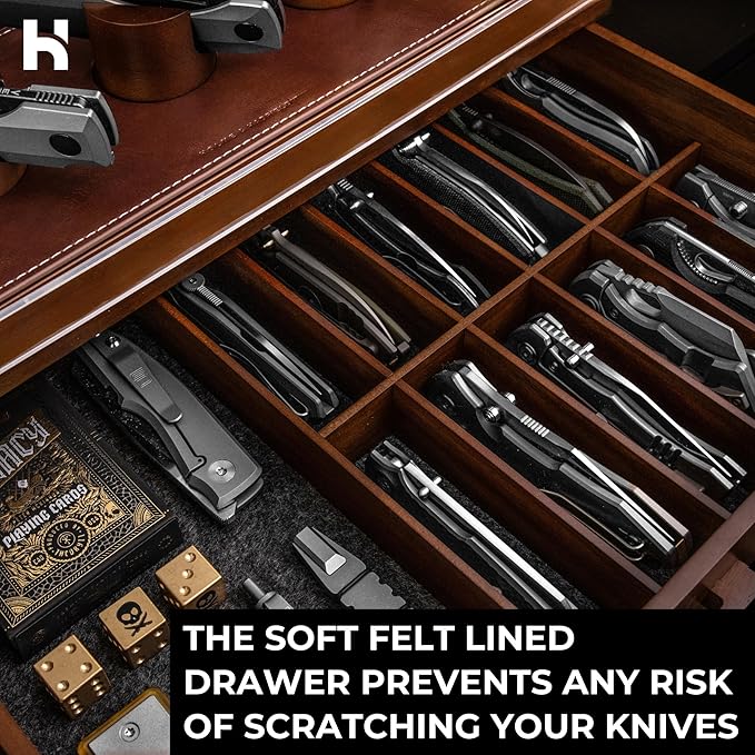 Holme & Hadfield 30 Knife Wooden Pocket Knife Display Case with Drawer