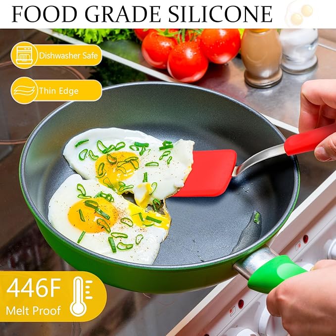 Yetene Silicone Cookie Spatula Turner 2 Pack Mini Brownie Spatula Flexible Kitchen Small Silicone Turner for Nonstick Cookware Heat Resistant No Scratch Flipper for Egg(Solid Flat,Red,Blue)