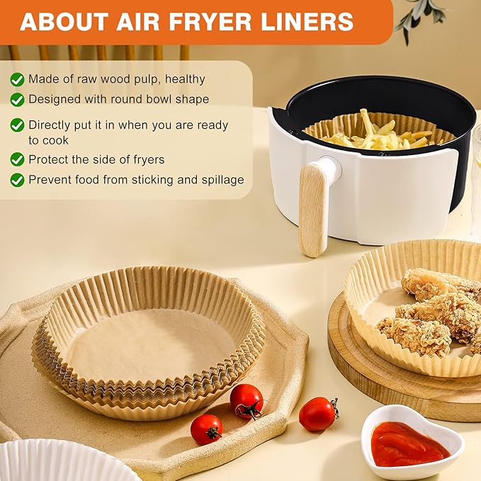 250 Pcs 8" Round Air Fryer Liners Disposable for 5-8QT