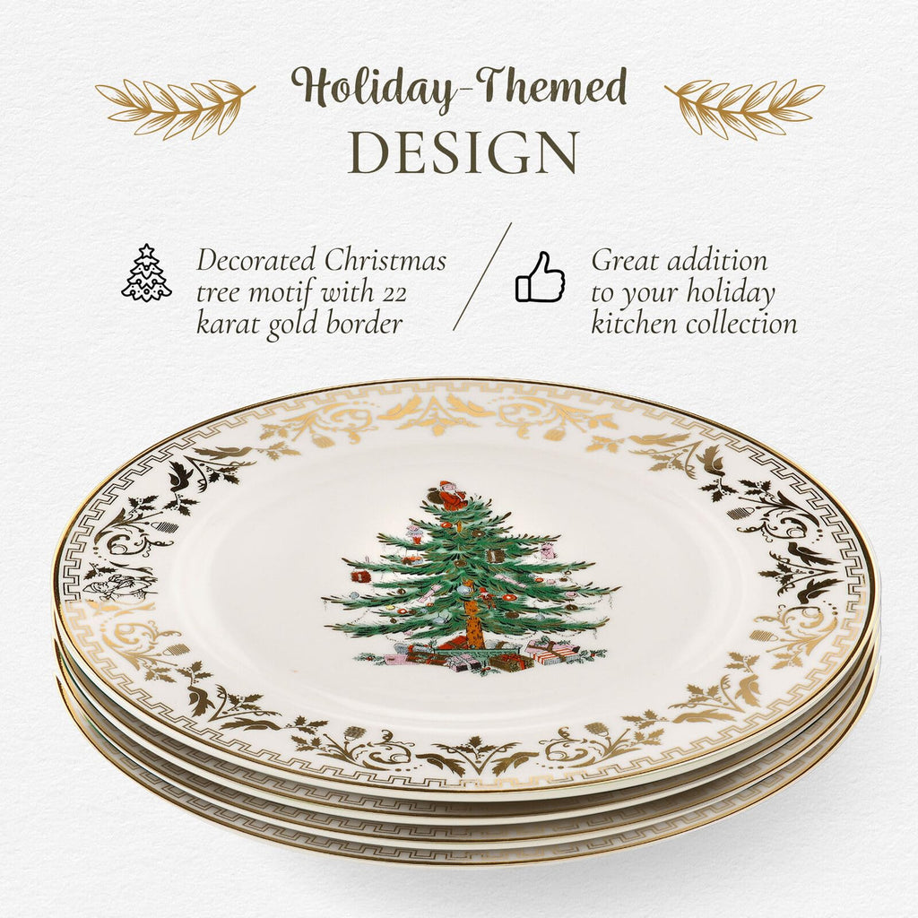 Spode Christmas Tree Gold Salad Plates, Set of 4 - Holiday Dinnerware