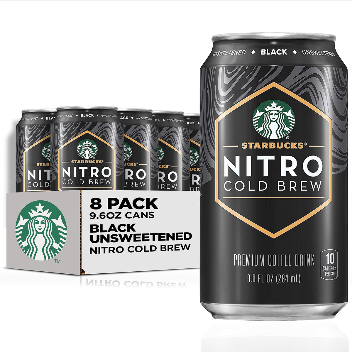 Starbucks - RTD Coffee Nitro Cold Brew, Black Unsweetened, 9.6 fl oz Cans (8 Pack), Iced Coffee, Cold Brew Coffee, Coffee Drink