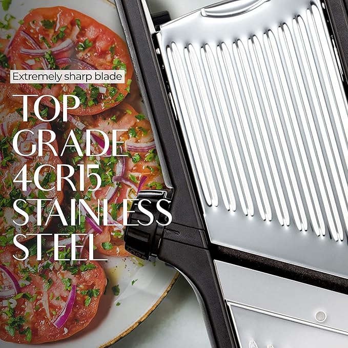 Gramercy Adjustable Mandoline Slicer for Kitchen, Potato Cutter, Vegetable Chopper, Mandolin, Cucumber Slicer- INCLUDING One Pair Cut-Resistant Gloves and Waffle Fry Cutter