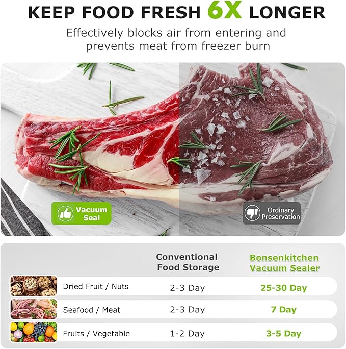 Bonsenkitchen Vacuum Sealer Machine With 5 Vacuum Bags,Black