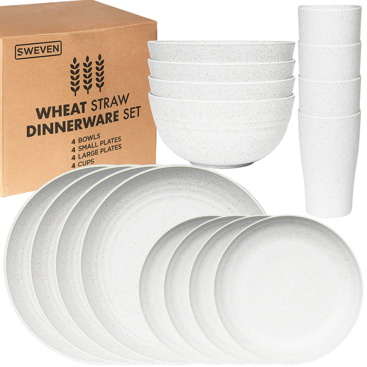 Wheat Straw Dinnerware Sets | Unbreakable Dinnerware Sets | Dishwasher Microwave Safe Dinnerware | Eco Friendly Non Breakable Dinnerware Sets | RV Outdoor Camping (Black, Service for 4 (16 pcs))