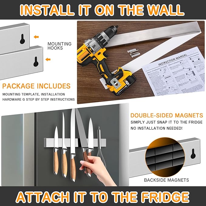 Ninonly 16 Inch Magnetic Knife Holder for Refrigerator