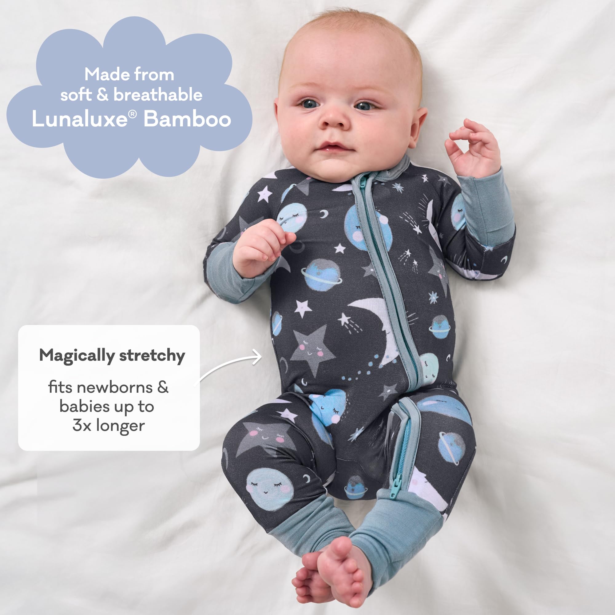 Little Sleepies Baby Pajamas, Blue To the Moon & Back, 12-18M