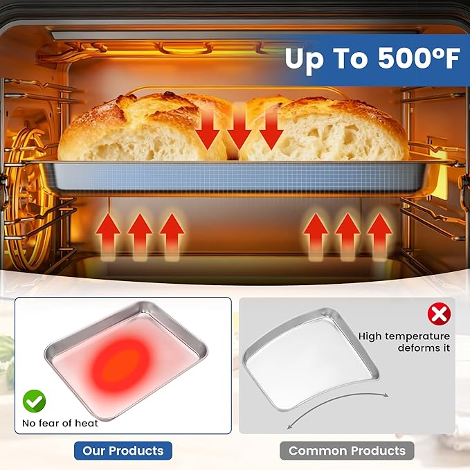 BIEAMA 12 Pack Stainless Steel Toaster Oven Baking Sheets, 10.5 x 8 in