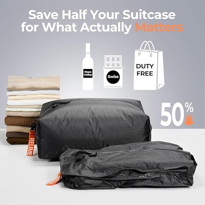 Relime Classic Series Vacuum Bags for Travel Luggage with Wireless Pump, Compression Bags for Carry On Suitcases and Backpack, Vacuum Seal Packing cube for Cloth Packing (1PC + PUMP)