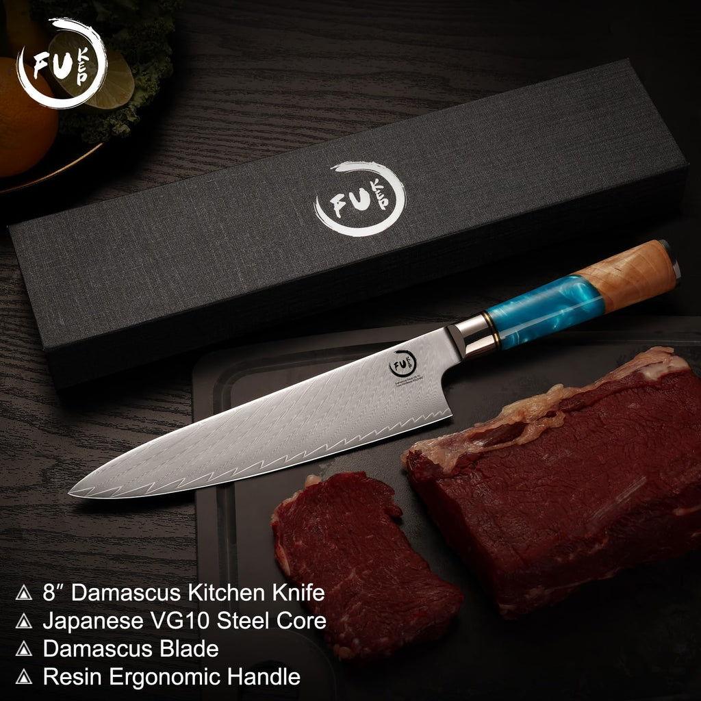 Damascus Chef Knife 8 Inch, Japanese Kitchen Knife with VG10 Steel