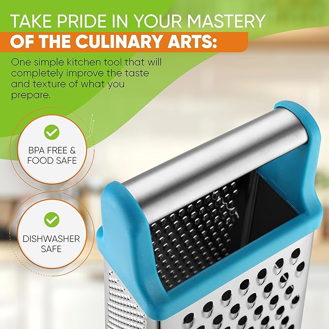 Spring Chef Stainless Steel XL Cheese Grater for Kitchen, Teal