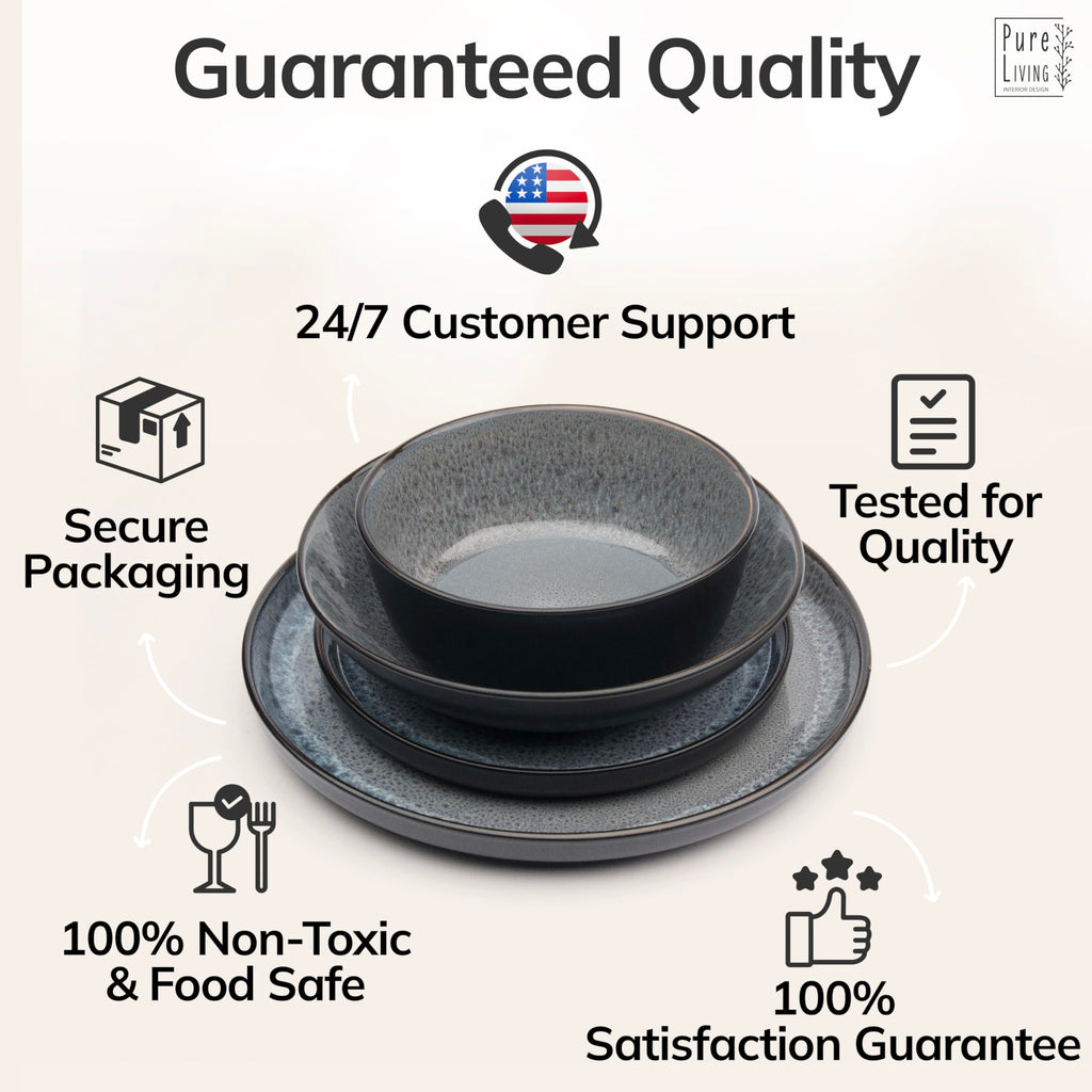 32 Piece Stoneware Dinnerware Set for 8, Handmade Plates and Bowls Set