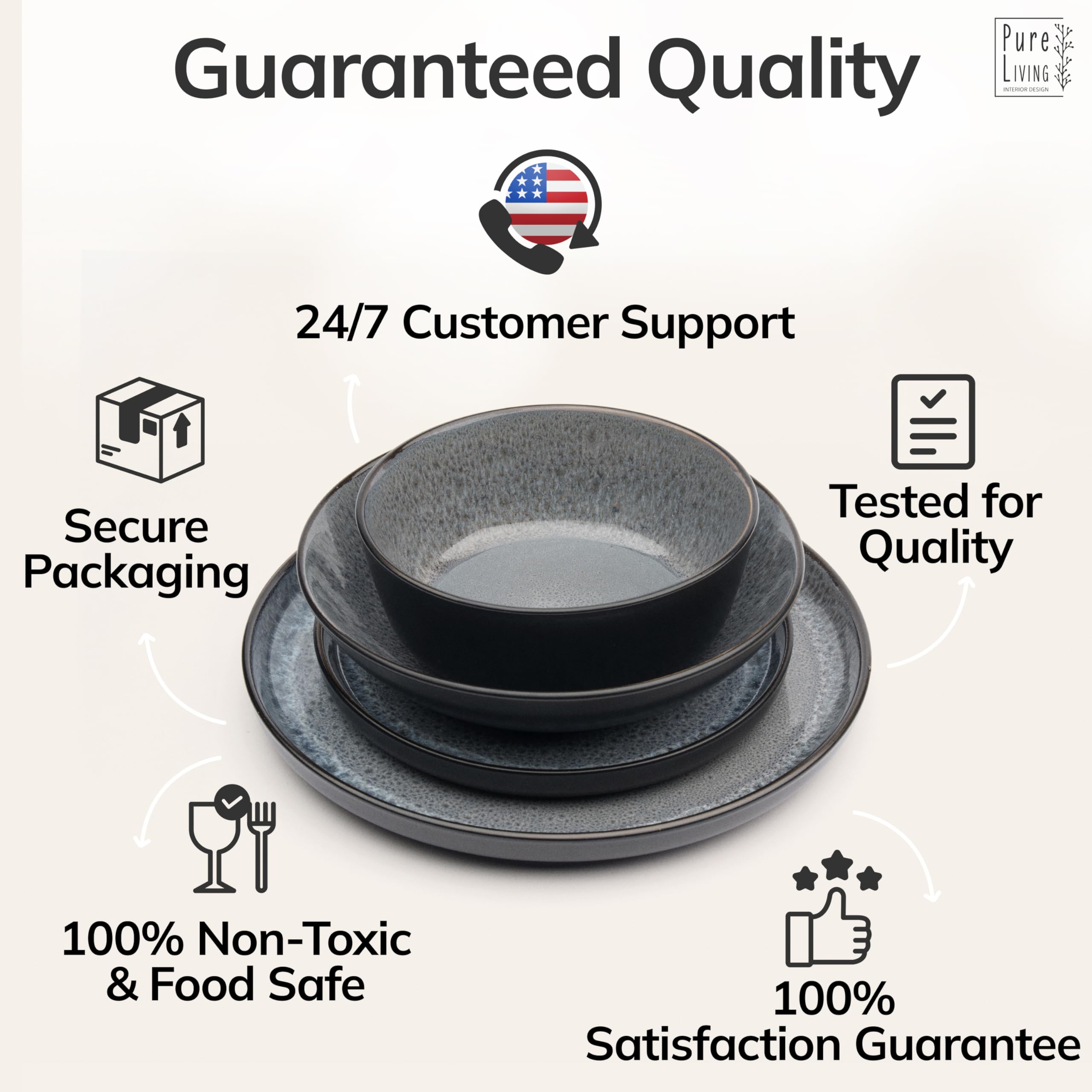 32 Piece Stoneware Dinnerware Set for 8, Handmade Plates and Bowls Set