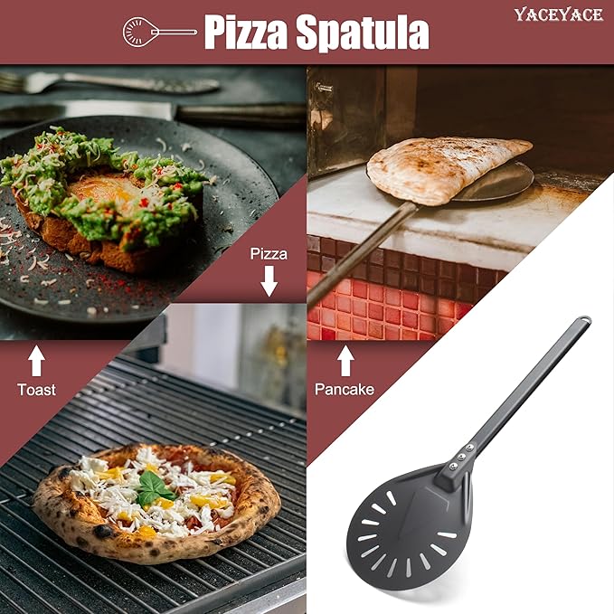 YACEYACE Pizza Turner, 8-inch Black Metal Pizza Turning Peel, Aluminum Turning Peel