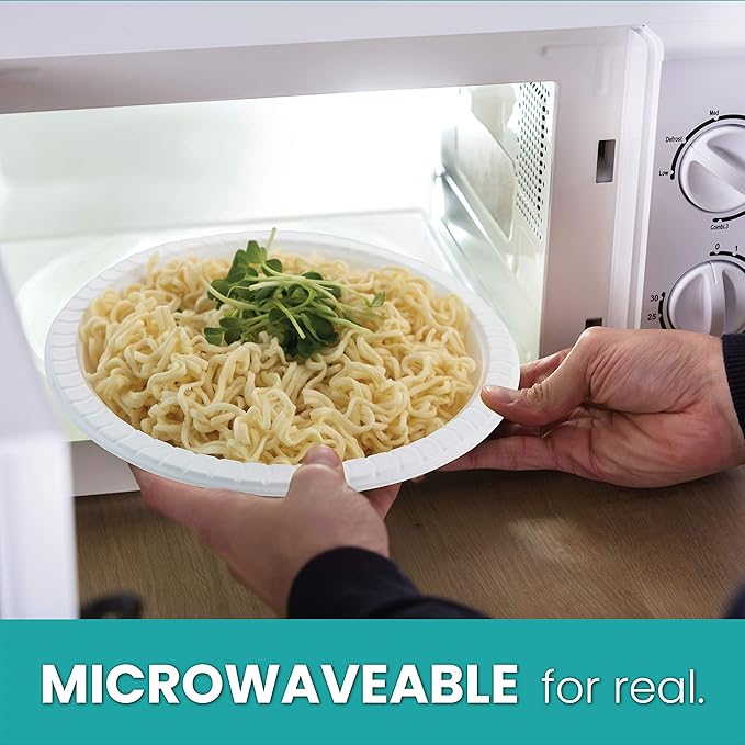 PLASTICPRO 9 inch Round Plastic Plates Microwaveable, Disposable 100 Count
