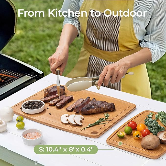 Keechee Dishwasher Safe Bamboo Cutting Boards Durable Lightweight Wood Cutting Board for Busy Kitchen, Easy Clean Wooden Chopping Boards with Juice Groove Set of 3 (L+M+S)