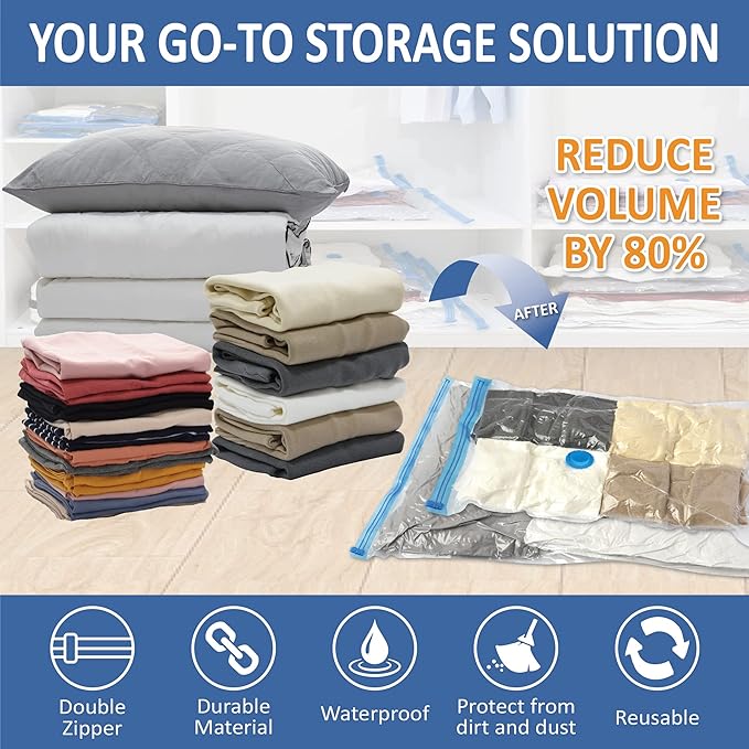 Cozy Essential Vacuum Storage Bags, Compression Space Saver Bags for Clothes, Comforters, Blankets, Pillow, Bedding, Sealer Clothing Storage,8 Jumbo