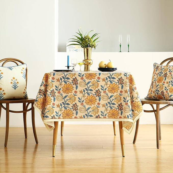 ISAENNE Designer Vintage Linen Rectangular Tablecloth,110"x63"-Estevan B