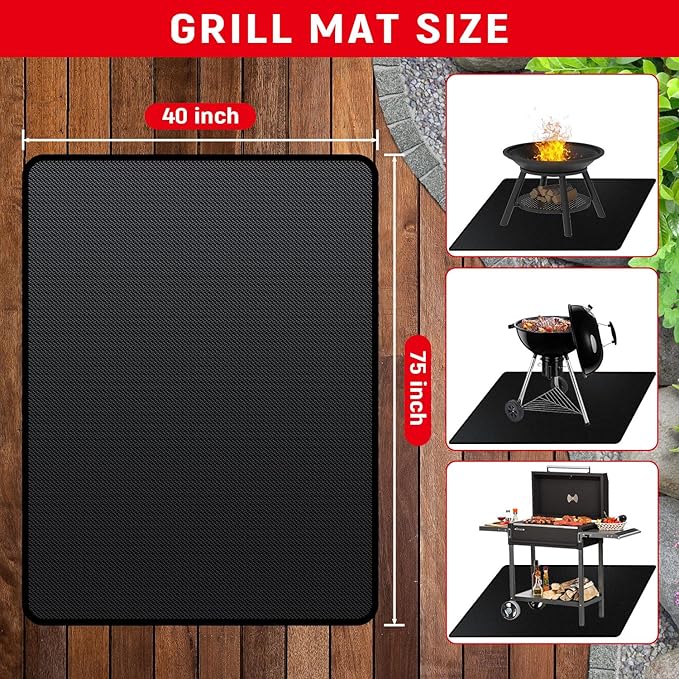 rumlick 75 x 40 inch Under Grill Mats for Outdoor Grill, Double-Sided Fireproof, Oil and Waterproof Protective Mat for Grass and Deck, Outerdoor BBQ Fire Pit Fireplace Mat