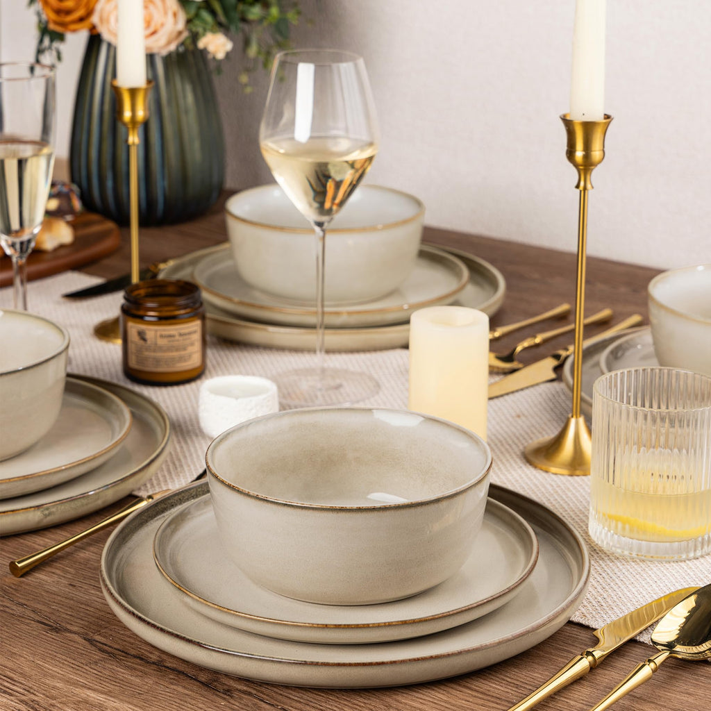 AmorArc Stoneware Dinnerware Sets for 6, 18Pcs Plates and Bowls Sets Dishes