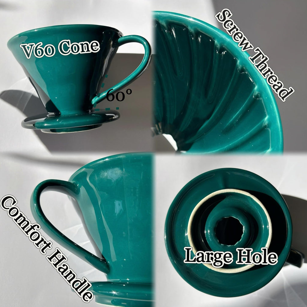 Wmazio Pour Over Coffee Dripper - Ceramic Pour Over Coffee Maker Cone, Porcelain Coffee Drip, Pour Over Single Cup, Manual Brew Maker for Home, Cafe, Office - 1-4Cup, V60 Size 02 (Dark green)