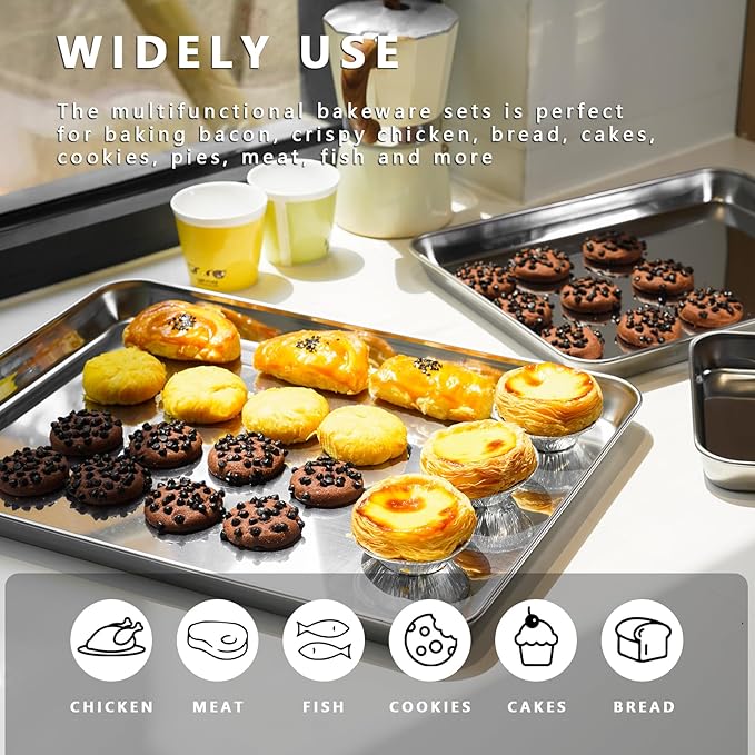 ICEICE 3 Pack Stainless Steel Baking Sheets - Non Stick Cookie Sheets & Pans for Oven, No Coating, Warp-Resistant & Dishwasher Safe, 9/12/16 Inch