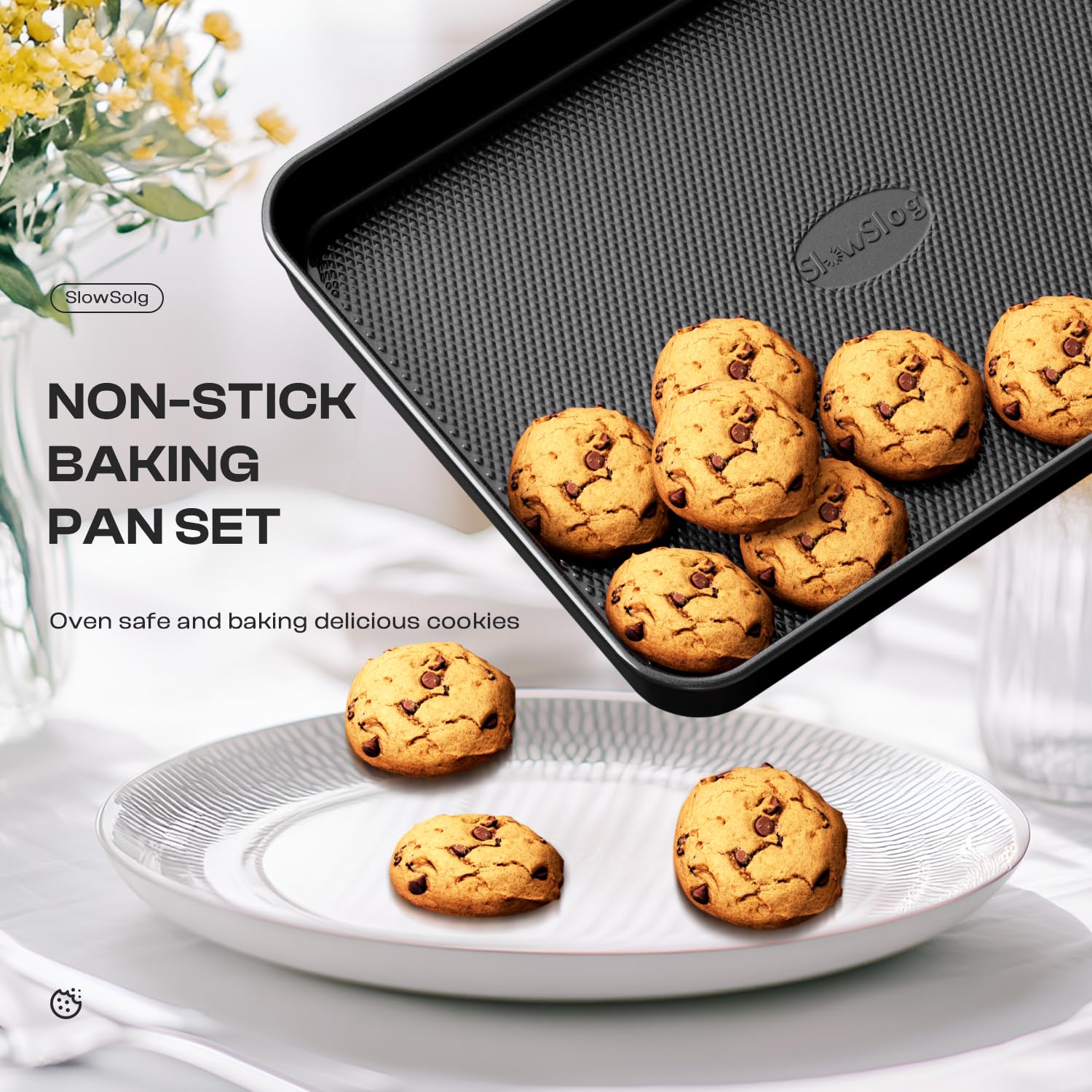 3Pcs Baking Sheet Pan Set, Large Nonstick Cookie Sheets Set, Gold