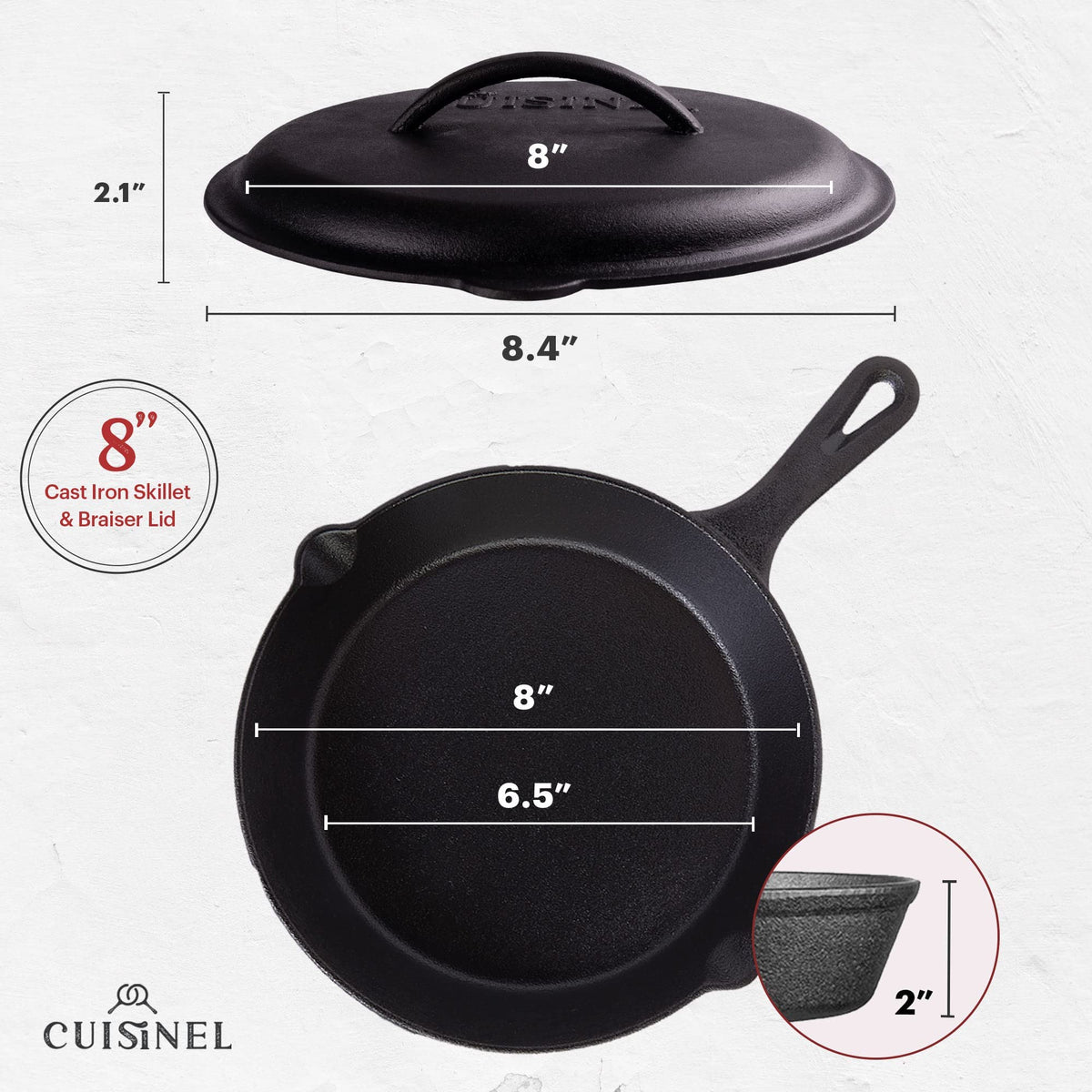 Cuisinel 12‑Inch Cast Iron Skillet – Pre‑Seasoned Frying Pan with Assist Handle & Silicone Handle Holder – Oven, Stovetop, Grill & Campfire Safe Cookware – PFAS & PFOA‑Free