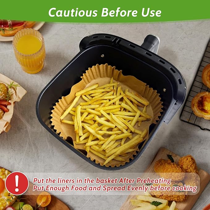 360 Pcs 8” Square Air Fryer Paper Liners Disposable Unbleached Heavy Duty