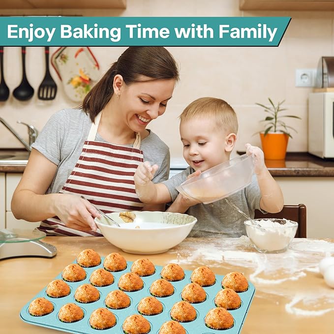 Spmarkt 2-Pack Light Blue 24-Cup Ceramic Mini Muffin Pan – Non-Stick Muffin Tin, PFOA-Free, Healthy Baking, Perfect for Cupcakes, Breakfast Treats & Party Delights