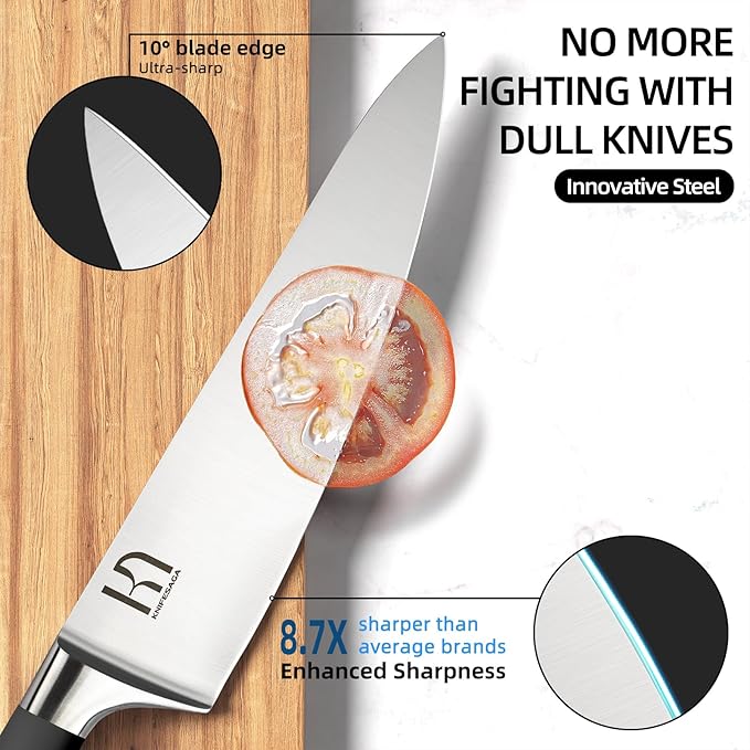 KnifeSaga 15 Pcs Japanese Knife Set with Sharpener, Razor Sharp, Premuim