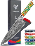 SANMUZUO Chef Knife - 8 inch - Xuan Series - VG10 Damascus Steel Kitchen Knife - Resin Handle (Fantasy Orange)