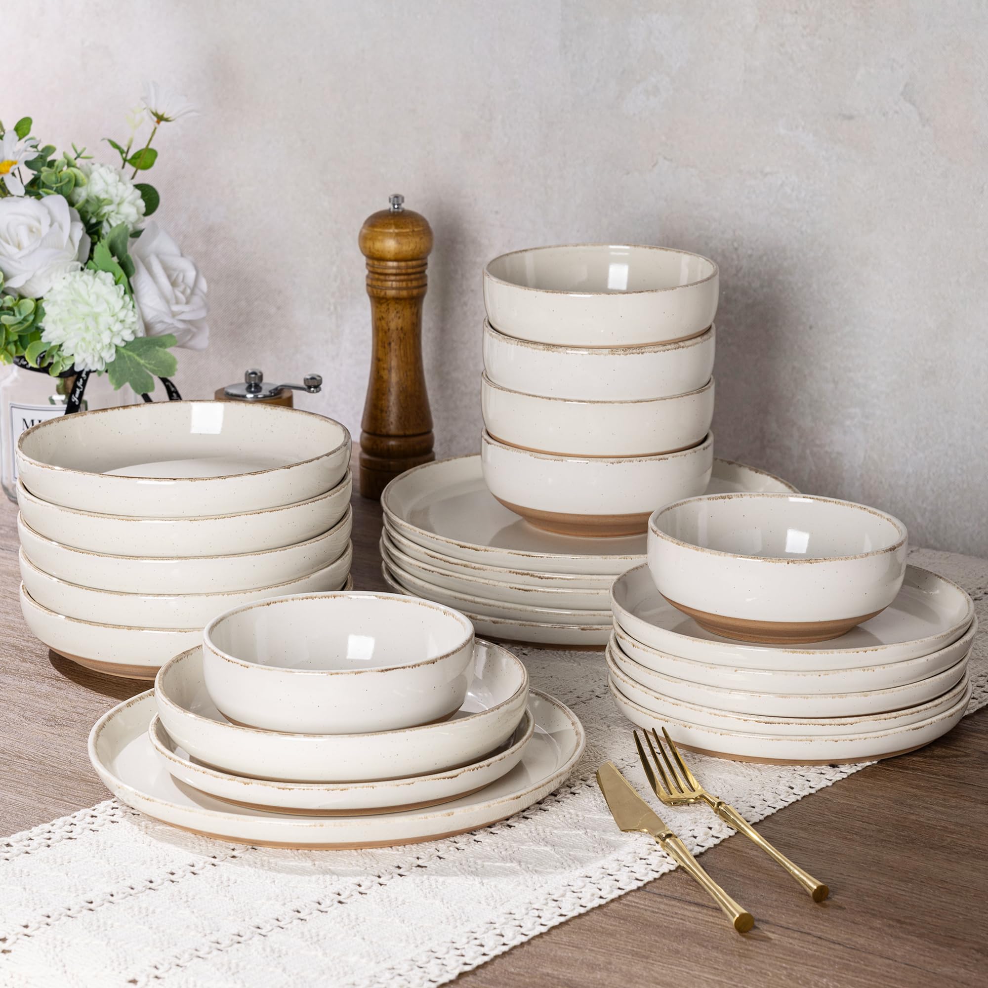 AmorArc Dinnerware Sets for 4, 16 Pieces Ceramic Plates and Bowls Set