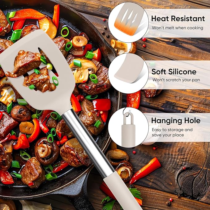 TeamFar Kitchen Utensils Set of 8, Silicone Utensils Kitchen Tools Set