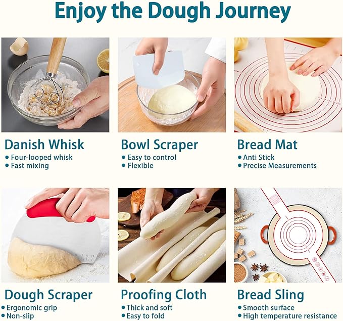 Aliggbent 28Pcs Sourdough Starter Kit, Rattan Banneton Proofing Baskets Set