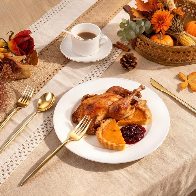 Rubtlamp 90Pcs Gold Plastic Silverware, Gold Disposable Utensils, Plastic Cutlery Include 30 Plastic Knives, 60 Forks and Spoons, Fancy Plastic Silverware Heavy Duty for Party