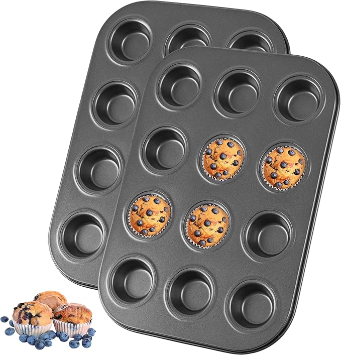 Audingull Mini Muffin Pan 2-Pack, Premium Small Cupcake Pans, Carbon Steel 12-Cup Muffin Tin, Versatile Non-Stick Bakeware