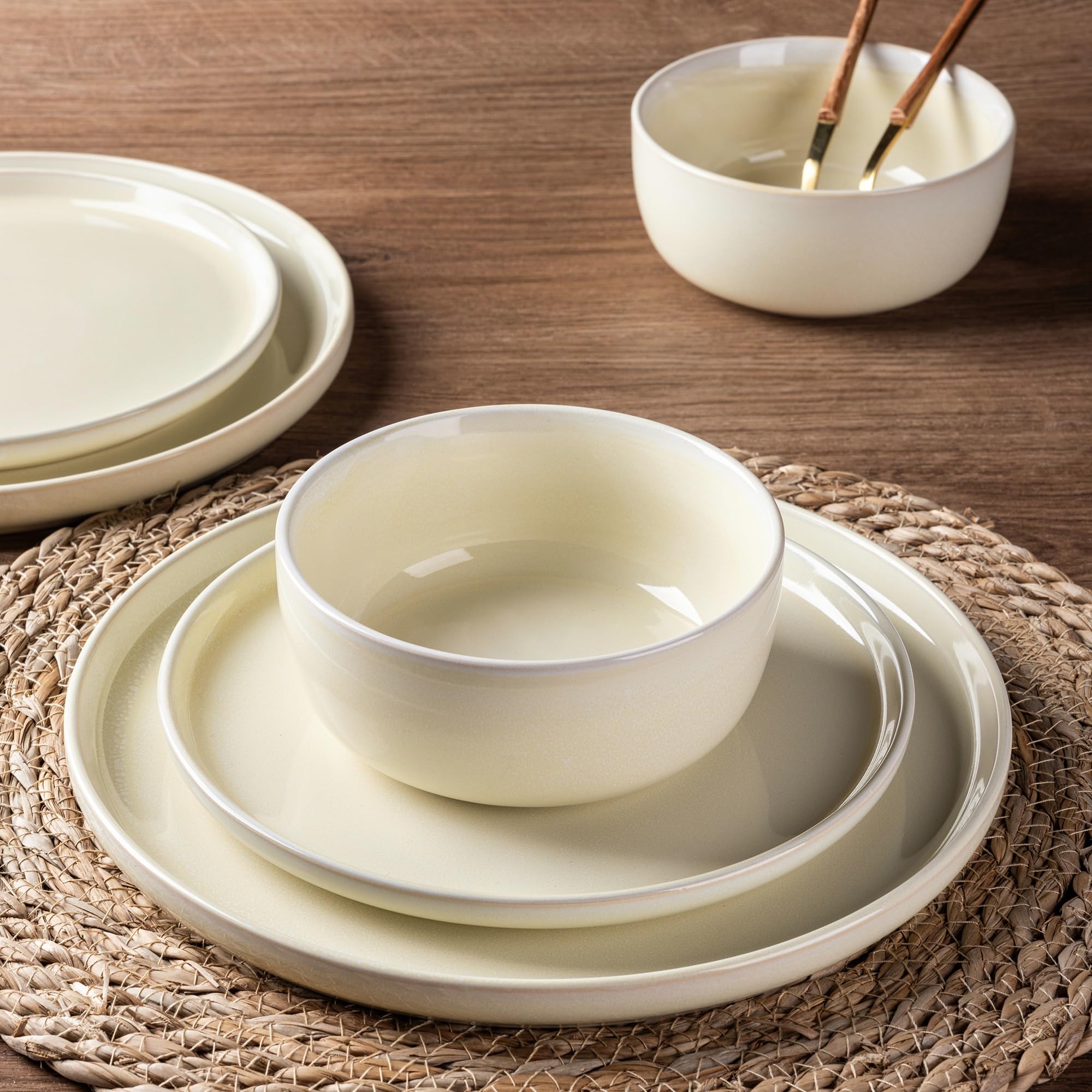 AmorArc Stoneware Dinnerware Sets for 4, 12Pcs Plates and Bowls Sets Dishes