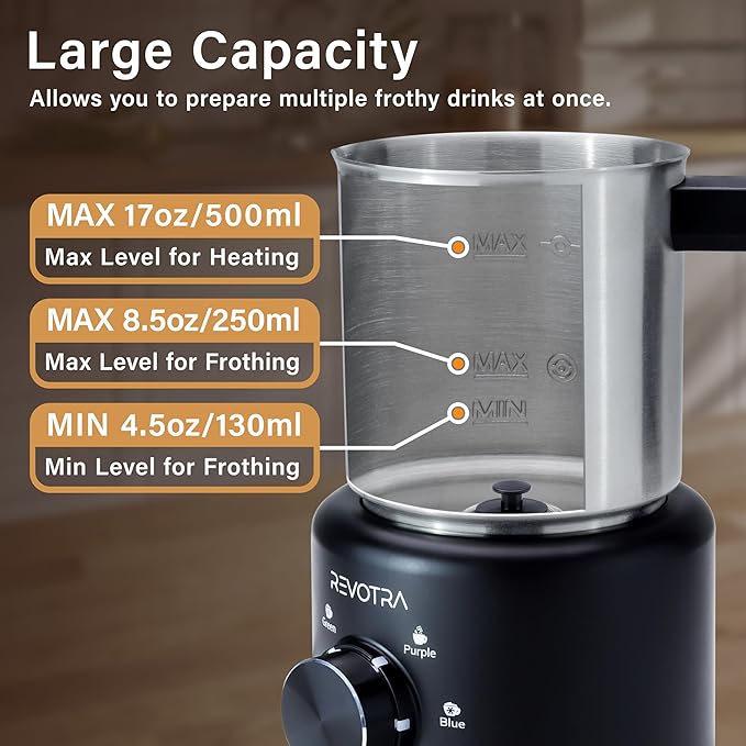 4 in 1 Milk Frother and Steamer, 500ml Stainless Steel Electric Foam Maker