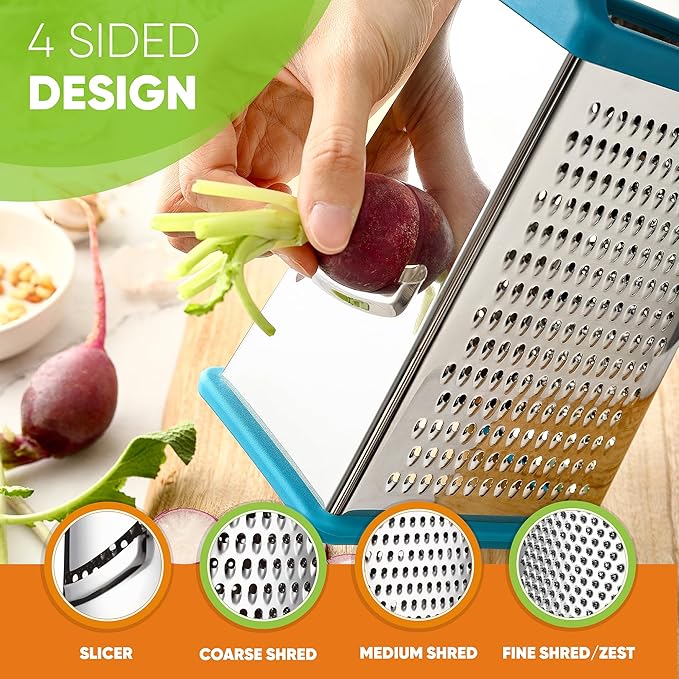 Spring Chef Stainless Steel XL Cheese Grater for Kitchen, Teal