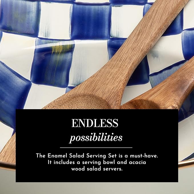 MACKENZIE-CHILDS Enamel Salad Serving Set, Blue-and-White Royal Check