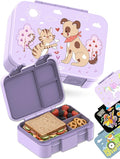 BEARFOOT Kids Lunch Box with Compartments – Compact & Lightweight | Leak-Proof, BPA-Free, Dishwasher Safe | Hand-Drawn Design for Preschool, School, Travel (Dog & Cat Purple, 2.75 Cups)