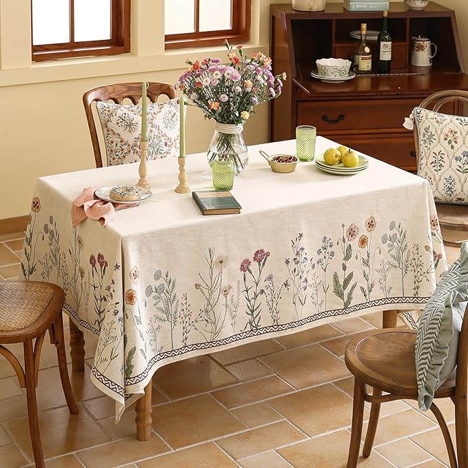 ISAENNE Designer Linen Rectangular Tablecloth,94"x63"-Serenity G