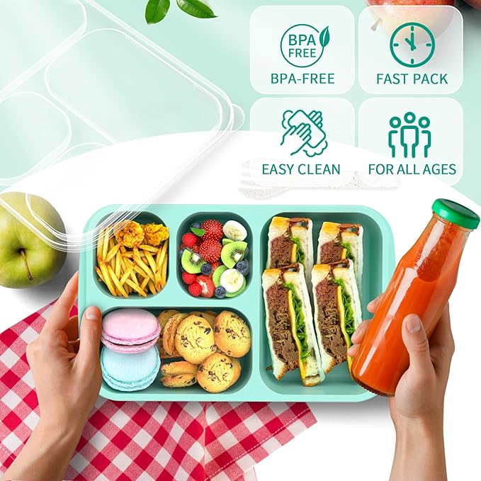 Enstphjoy Bento Lunch Box - 4 Pack, Snack Box Containers Meal Prep Container Microwave Safe, Lunch Box of 4-Compartment, Bento Box Adult Lunch Box, Dishwasher Safety (PP(B/P/G/P))