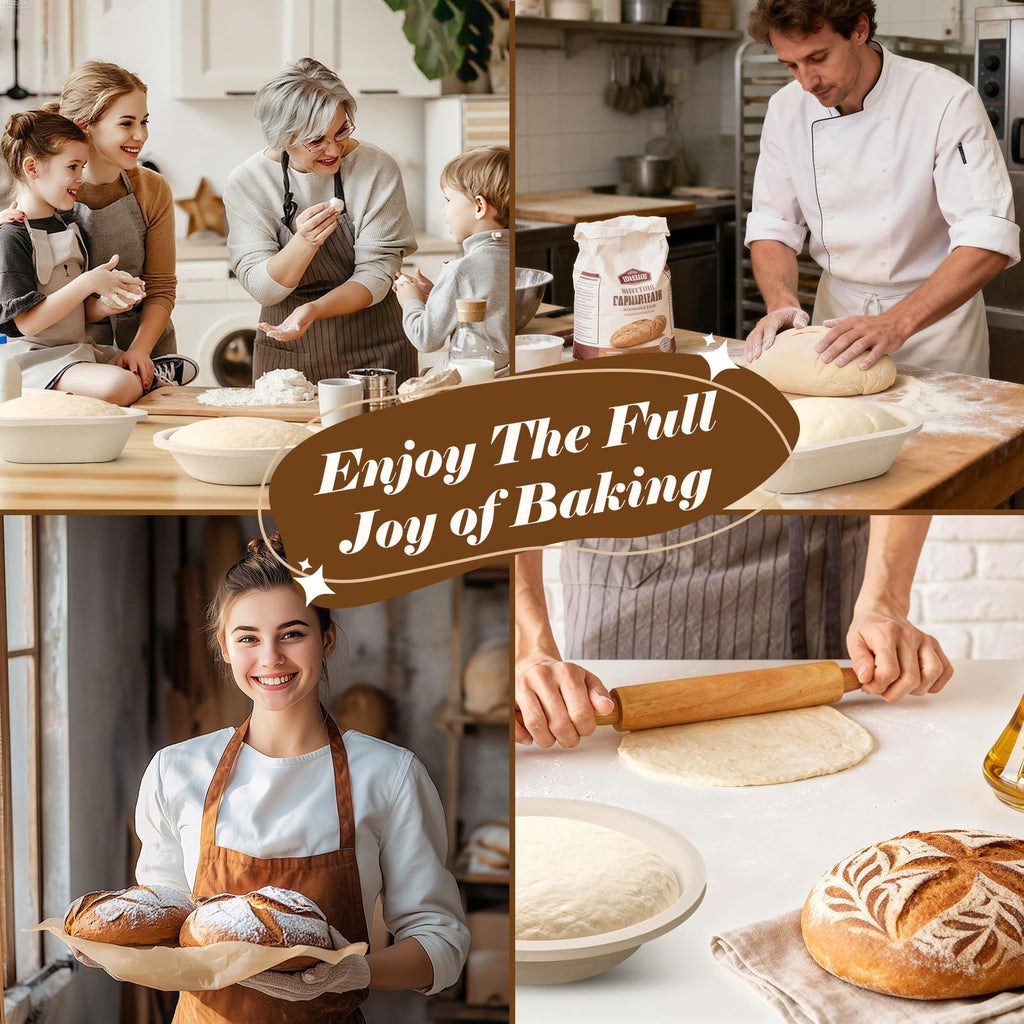 Non-Stick 10" Oval Wood Pulp Banneton Bread Proofing Basket Set Of 2, Sourdough Banneton Basket Set, Bread Making Tool Brotform Sourdough Bread Baking Supplies
