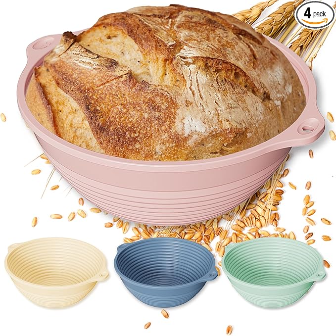 4Pcs 9" Silicone Banneton Bread Proofing Baskets with Dual Handles