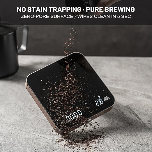 KitchenTour CaféMetric Coffee Scale with Timer 0.1g/2000g - Precision Small Scale for Espresso & Pour Over - Mini Scale with LED Display Recharge Black