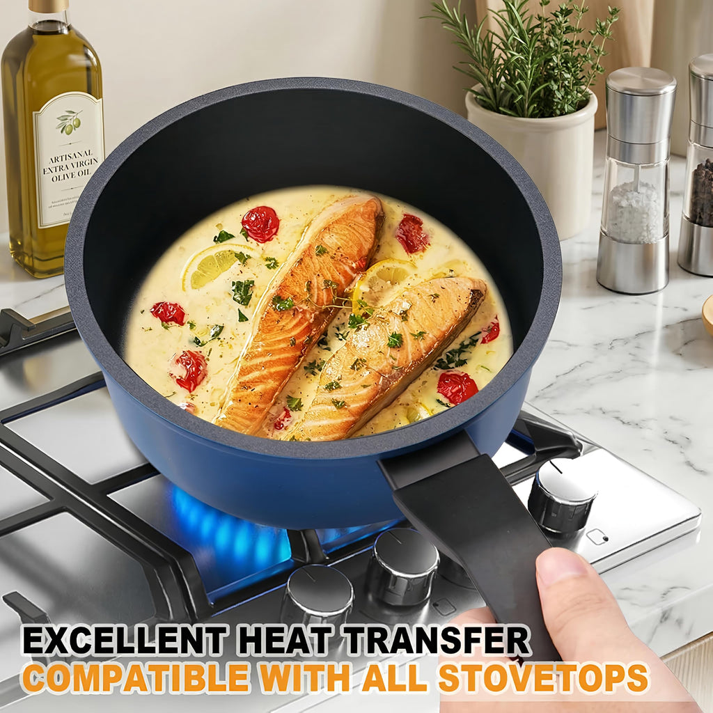 Legacy Culinaryware Nonstick Sauce Pan with Lid,1.5QT small pot, PFOA Free,Kitchen Pots Induction Pot,Blue