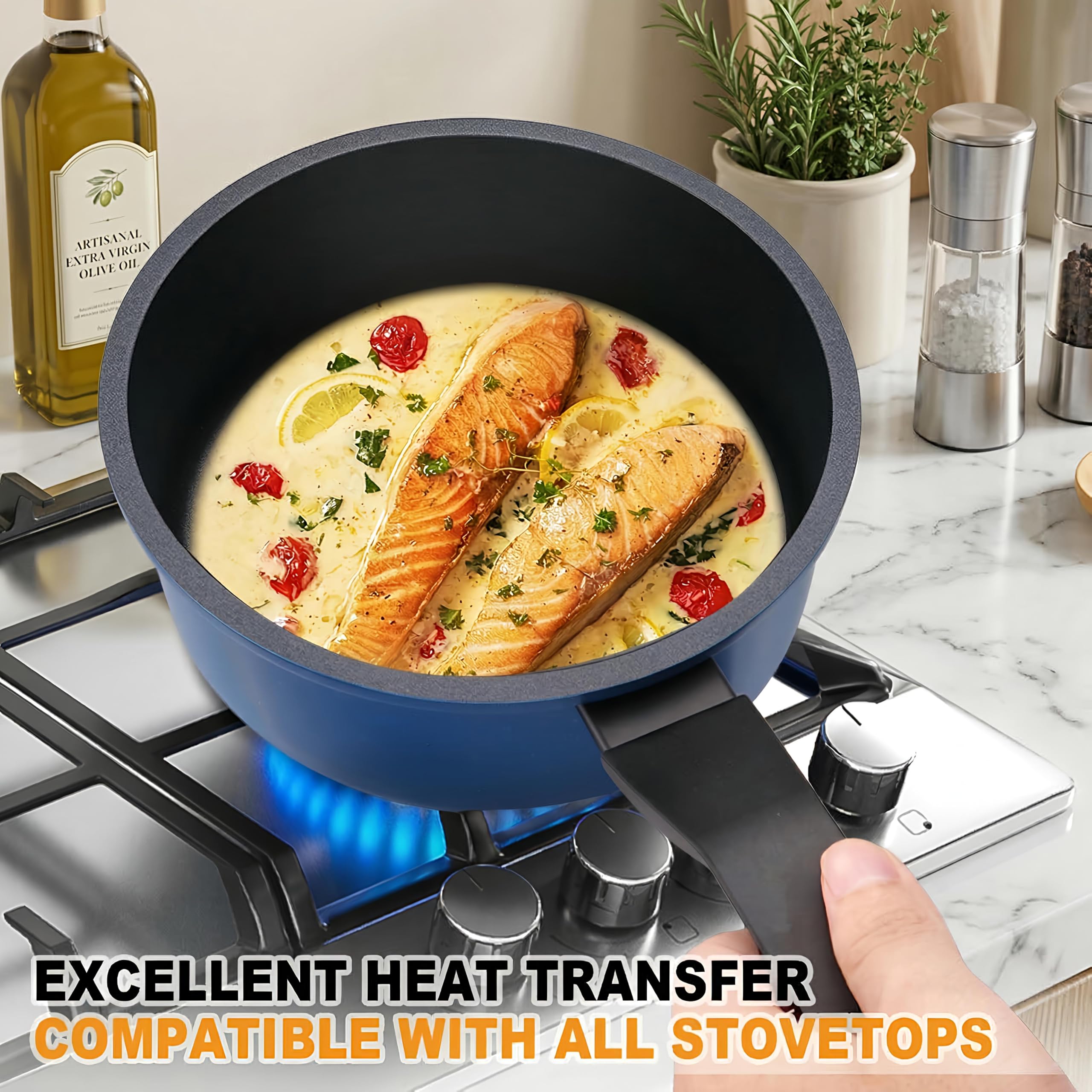 Legacy Culinaryware Nonstick Sauce Pan with Lid,1.5QT small pot, PFOA Free,Kitchen Pots Induction Pot,Blue