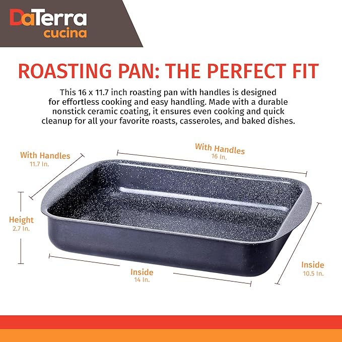 DaTerra Cucina Ceramic-Coated Nonstick Roasting & Lasagna Pan – 16"x12"x3"