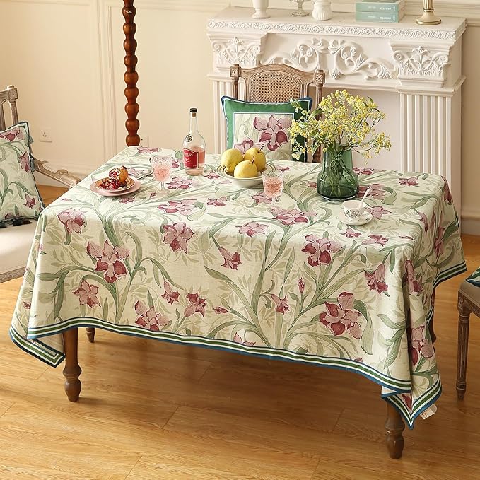 patdrea Designer Green Rectangle Tablecloth,Framhouse Vintage French Violets Pattern Tablecloths,Elegant Floral Table Cover Decor for Kitchen Dining Christmas,Party,Thanksgiving,55"x79"-Tara a